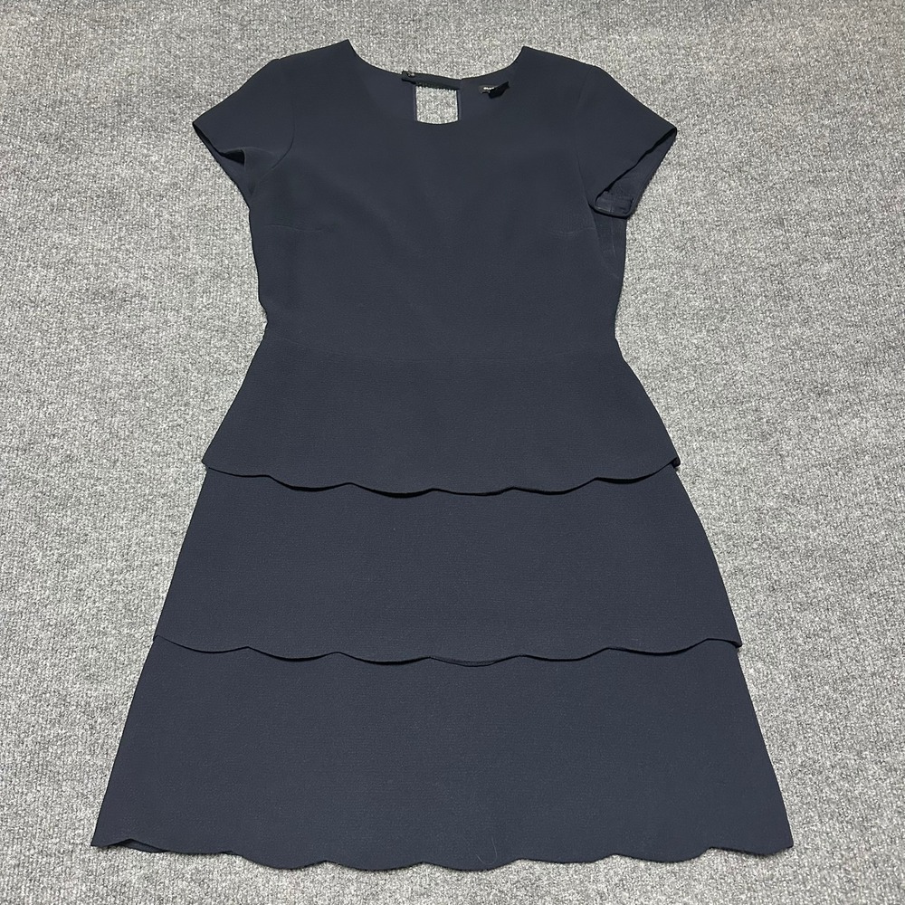 Club Monaco Women Navy Blue Scalloped Tiered Mini Dress Size 4
